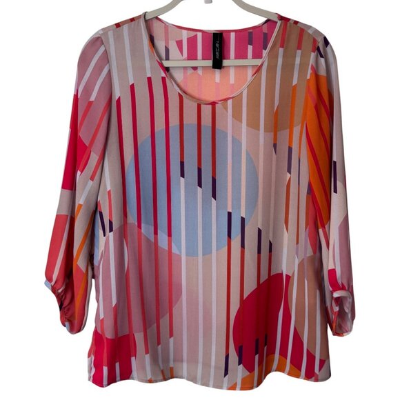 Marc Cain graphic pattern quarter sleeve blouse multicolor women's size N3 - Picture 2 of 7